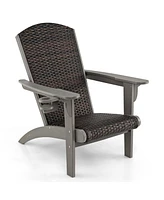 Gymax Set of 2 Adirondack Chair w/ Rattan Padded Seat & Back Wide Hidden Cupholder Patio