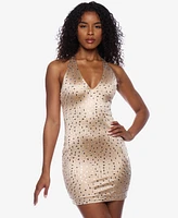 Alex & Sophia Women's Rhinestone Halter Bodycon Dress