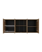 Oceana 150 Wall Cabinet with Four Doors, Two Internal Shelves, Internal Plate and Glass Organizer, Two Storage Shelves with Two Glass Doors, Natural O