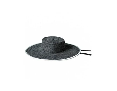 Lolo Wide-brim Jute Boater Hat in Black