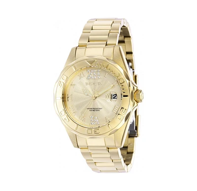 Invicta Women's Pro Diver Quartz 3 Hand Gold Dial Watch