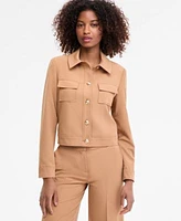 Tahari Asl Womens Cropped Jacket Striped Short Sleeve Sweater Wide Leg Pants