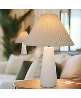 Gwen Led Modern Table Lamp with Cream Pleated Fabric Shade and Weighted Base, Bulb Included (25")