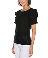 Belldini Women's Knit Eyelet Ruffle Sleeve Top