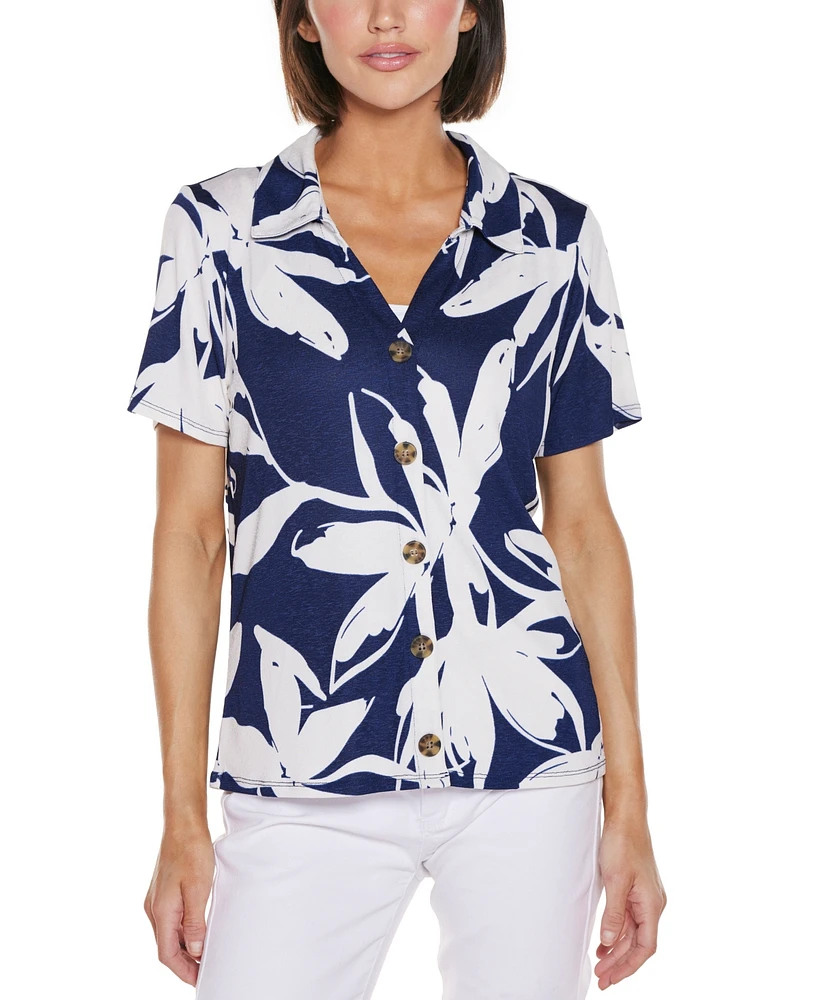 Belldini Women's Floral Button Front Knit Top