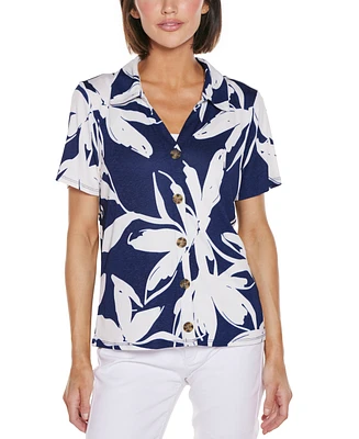 Belldini Women's Floral Button Front Knit Top