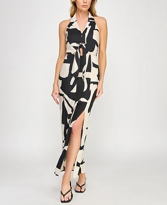 Invitee Juniors' Print Notch-Collar Halter Dress