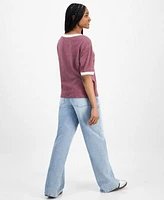 Juniors Hippie Rose Ringer Varsity T Shirt Celebrity Pink Baggy Jeans