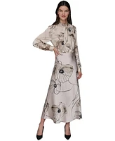 Karl Lagerfeld Paris Women's Printed Satin Midi Skirt