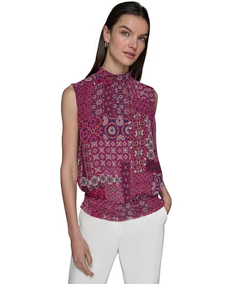 Karl Lagerfeld Paris Women's Printed Mock Neck Top