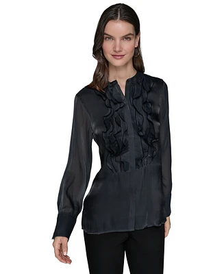 Karl Lagerfeld Paris Ruffled-Front Organza Blouse