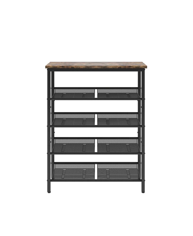 Mdf Industrial Shoe Rack, Adjustable Rustic Style 5-Tier Shoe Rack Storage Rack With 4 Grid Shelves