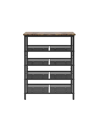 Mdf Industrial Shoe Rack, Adjustable Rustic Style 5-Tier Shoe Rack Storage Rack With 4 Grid Shelves