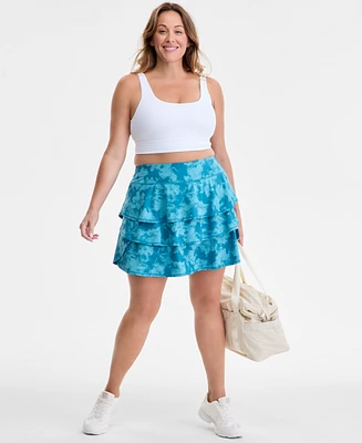 Id Ideology Plus Abstract-Print Flounce Skort, Exclusively at Macy's