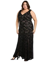 R & M Richards Plus Sequined Lace Gown