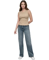 Dkny Jeans Women's Crewneck Smocked Sleeveless Top