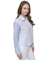 Dkny Jeans Women's Cropped Long-Sleeve Button-Front Shirt - L4c