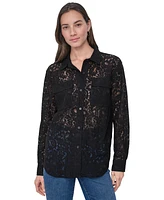 Dkny Jeans Women's Long Sleeve Button Front Lace Shirt