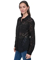 Dkny Jeans Women's Long Sleeve Button Front Lace Shirt