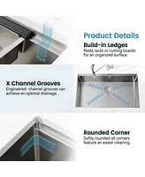 Stainless Steel Kitchen Sink, 33″x19″ Single Bowl, Undermount Handmade Sink in Dark Gray, with Cutting Board, Colander