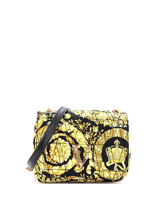 Pre-Owned Versace Small Virtus Chain Flap Shoulder Bag Quilted Printed Silk