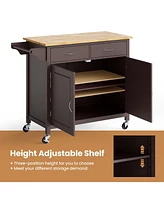 Modern Rolling Kitchen Cart Island with Wood Counter Top