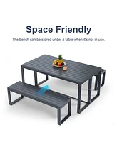 Aoodor 3-Piece Outdoor Patio Dining Set, Aluminum Furniture Set with 1 Rectangular Picnic Table and 2 Benches for Garden, Lawn, Yard