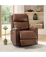 Osvaldo Genuine Leather Swivel Rocker Power Recliner with Usb Port