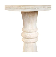 28" White Distressed Solid Wood Round End Table