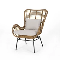 2-piece braided rope outdoor club lounge chair for patio lawn backyard with cushions beige