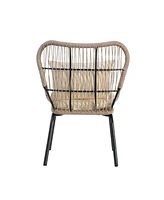 2-piece braided rope outdoor club lounge chair for patio lawn backyard with cushions beige
