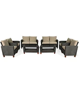 Gymax 8PCS Cushioned Rattan Conversation Set w/ Coffee Table Patio Outdoor