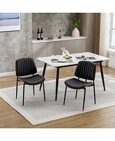 Dining Chairs Set of 2 Mid Century Modern Retro Faux Leather Chair with Bentwood Upholstered Seat Metal Legs Adjustable Foot for Kitchen Room C