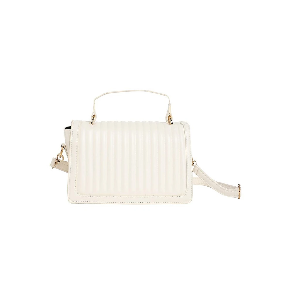 Women's White Solid Leather Handbag