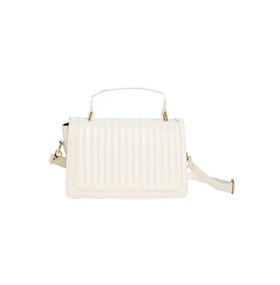 Women's White Solid Leather Handbag