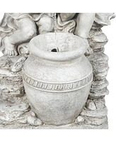 LuxenHome Gray Resin Cherub Angels Outdoor Fountain with Led Light