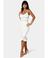 Bebe Women's Lace Trim Flounce Midi Dress