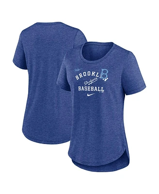 Nike Women's Heather Royal Brooklyn Dodgers Rewind Arch Mix Tri-Blend T-Shirt
