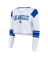 Fanatics Women's White Los Angeles Dodgers Stretch Cropped Fashion Long Sleeve T-Shirt