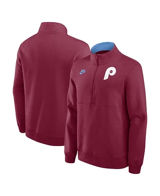 Nike Men's Burgundy Philadelphia Phillies Cooperstown Collection Fleece Half-Zip Pullover Sweatshirt