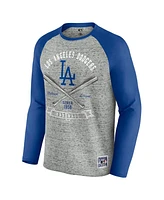 Darius Rucker Collection by Fanatics Men's Heather Gray Los Angeles Dodgers Raw Edge Raglan Long Sleeve Baseball T-Shirt