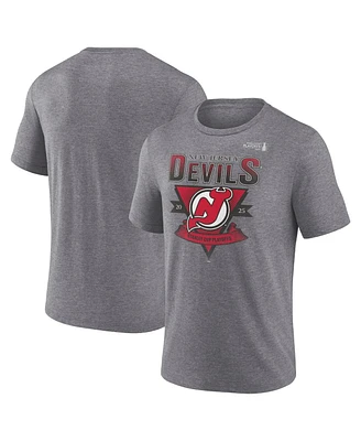 Fanatics Men's Heather Charcoal New Jersey Devils 2025 Stanley Cup Playoffs Crossbar Tri-Blend T-Shirt