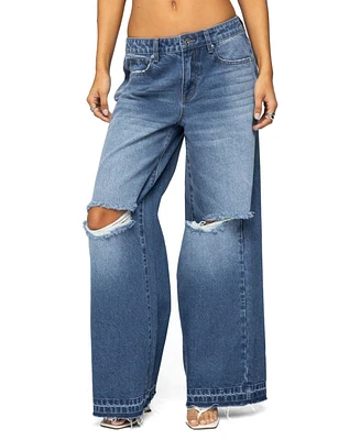 Edikted Women's Xenia Distressed Low Rise Jeans