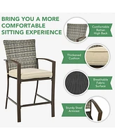 Gymax 3PCS Patio Bar Set Outdoor Conversation Furniture Set w/ Cushions