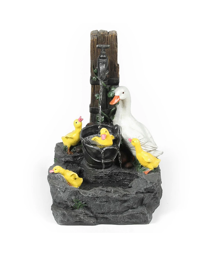 LuxenHome Resin Duck Family Bath Patio Fountain