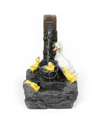 LuxenHome Resin Duck Family Bath Patio Fountain