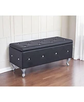 Rectangular Faux Leather Ottoman Bench with Lift-Top Storage