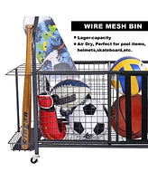 Mythinglogic Sports Organizers Rack with Wheels for Garage, Large Capacity Sports Equipment Storage Rack