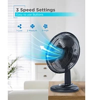 Black+Decker Desk Fan for Home and Office, 12” Fan with 3 Speed Settings, Oscillating Portable Fan, Black