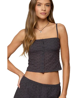 Edikted Women's Shaya Button Up Eyelet Tank Top